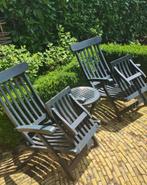 Teak dekchair set met 2 ligstoelen en tafeltje, Tuin en Terras, Ligbedden, Ophalen, Gebruikt, Teakhout, Verstelbaar