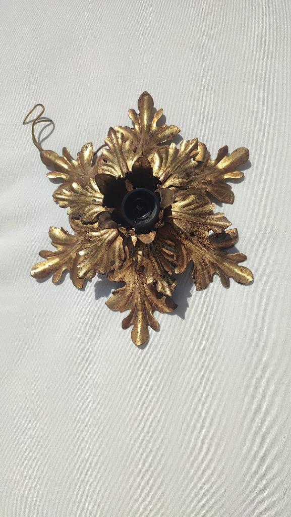 Vintage Italiaanse plafondlamp in goudkleurig metaal ‘Banci’, Huis en Inrichting, Lampen | Plafondlampen, Gebruikt, Metaal, Ophalen of Verzenden