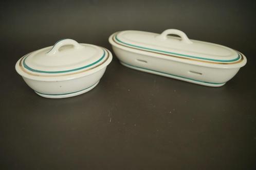 vintage antiek aardewerk zeepbakje kammenbakje groen goud, Huis en Inrichting, Badkamer | Badtextiel en Accessoires, Gebruikt