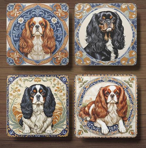 Cavalier Italiaans tegeltje onderzetters met houder, Huis en Inrichting, Woonaccessoires | Onderzetters, Nieuw, Glas of Kopje