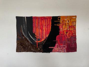 VTG Brutalist Veelkleurige Geweven Fiber Abstracte Wandkunst beschikbaar voor biedingen