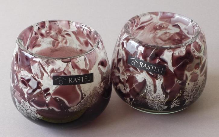 2 Rasteli Waxinelichthouders - bruin/wit, Huis en Inrichting, Woonaccessoires | Kandelaars en Kaarsen, Zo goed als nieuw, Kandelaar