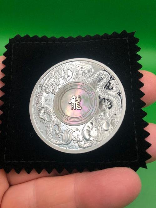 2 Oz 999 zilver Double Dragon with Mother of Pearl, Postzegels en Munten, Edelmetalen en Baren, Zilver, Ophalen of Verzenden
