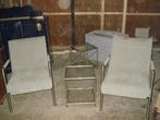 2 fauteuil stoelen + 2 tafeltjes  Jansen & Jansen, Ophalen, Gebruikt, Minder dan 75 cm, 50 tot 75 cm