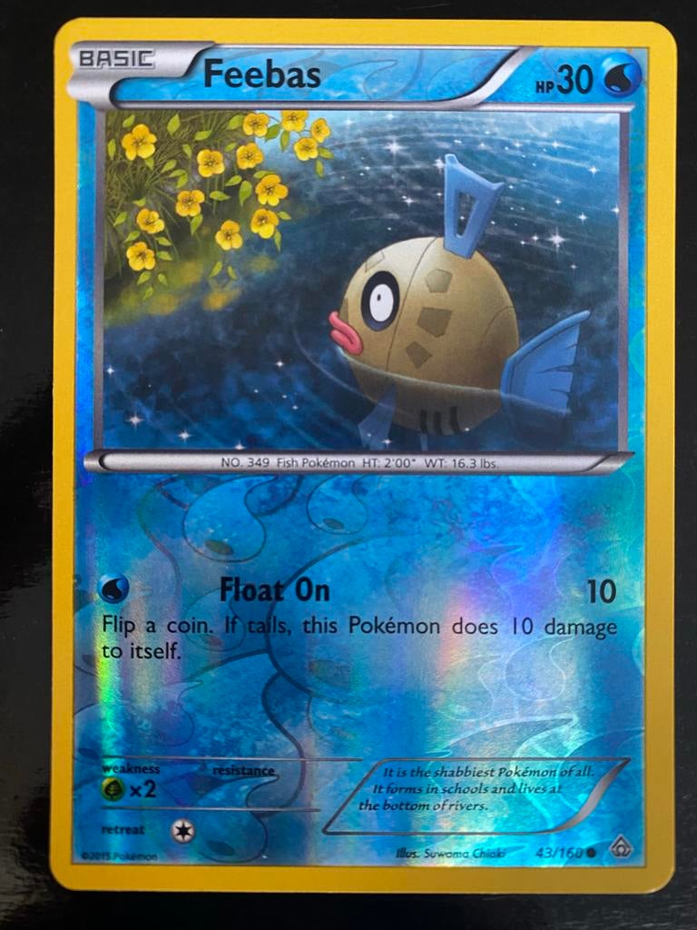 Feebas 43/160 Rev. Holo Pokémon XY Primal Clash 2015, Ophalen of Verzenden, Zo goed als nieuw, Losse kaart, Foil