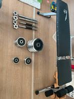 Buikspierbankje met dumbells en 57kg aan gewichten, Ophalen, Gebruikt, Overige typen, Armen
