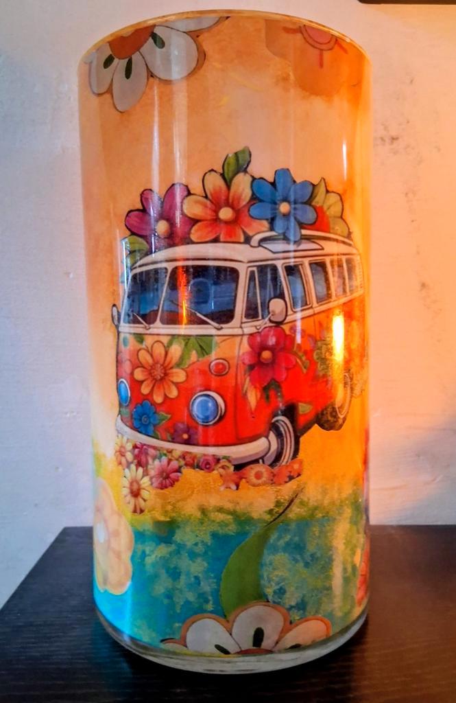 Retro Vaas met VW Busjes - Handmade, Verzamelen, Retro, Ophalen of Verzenden