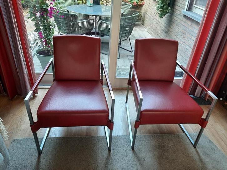 Bert Plantagie  fauteuils (set van twee), Huis en Inrichting, Fauteuils, Gebruikt, Leer, Metaal, 50 tot 75 cm, 75 tot 100 cm, Ophalen