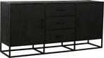 Dressoir 220cm mango zwart metaal 4 deuren super actie prijs, Huis en Inrichting, Kasten | Ladekasten, Nieuw, Ophalen of Verzenden