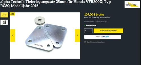 Verlagingsset AlphaTechnik voor Honda VFR800X RC80 '2015-, Motoren, Onderdelen | Honda, Gebruikt, Ophalen of Verzenden