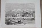 Antieke gravure - Gezicht op Grenoble e/d Alpen - 1872 !!, Ophalen of Verzenden