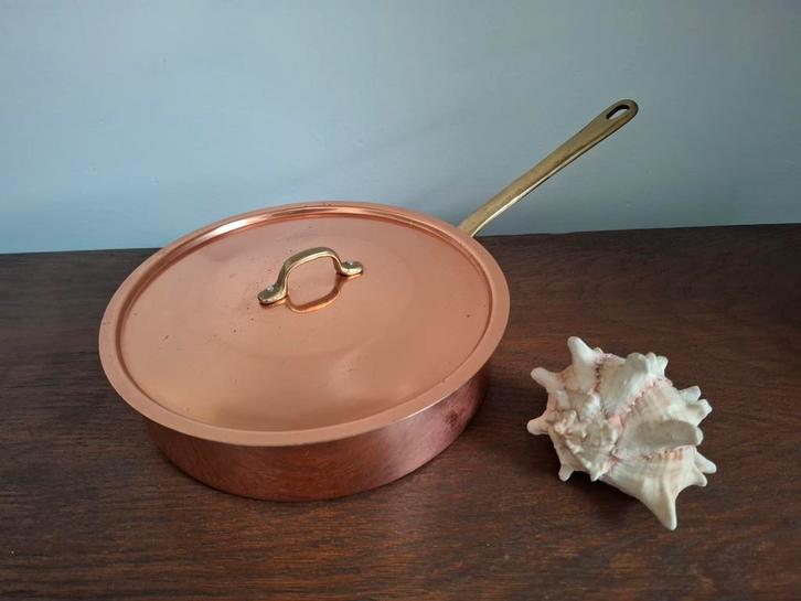 Vintage koperen steelpan met messing handvat, Huis en Inrichting, Keuken | Potten en Pannen, Gebruikt, Overige materialen, Ophalen of Verzenden