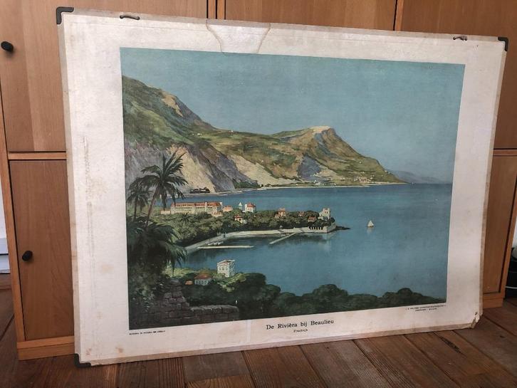 schoolplaat "De riviera bij Beaulieu", Antiek en Kunst, Antiek | Schoolplaten, Aardrijkskunde, Ophalen of Verzenden