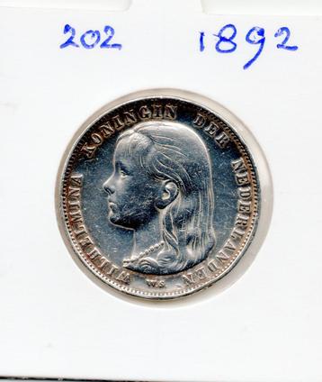 WILHELMINA GULDEN 1892  ZILVER beschikbaar voor biedingen