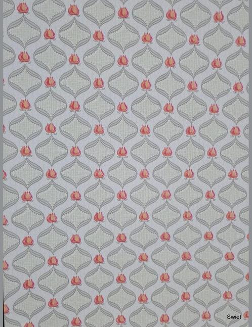 1722  tulpen behang roze grijs jaren 50 stijl vintage  swiet, Huis en Inrichting, Stoffering | Behang, Wit, Grijs, Oranje, Roze