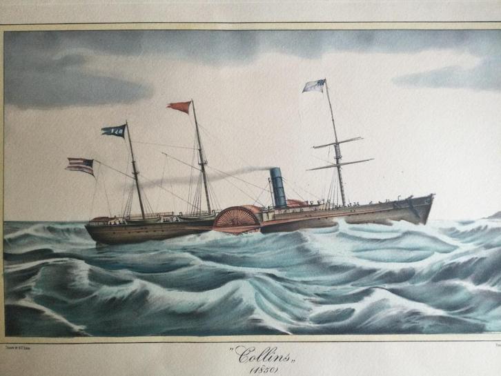 Stoomschip Arctic, grote handgekleurde gravure, 1850, Antiek en Kunst, Kunst | Etsen en Gravures, Verzenden