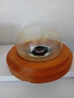 Vintage RZB Plafonlamp met Glazen Kap en Houten Lijst, Ophalen of Verzenden, Gebruikt, Glas, Vintage