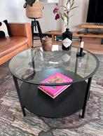 Ronde salontafel met glazen blad - 74 cm, Huis en Inrichting, Tafels | Salontafels, Ophalen, Gebruikt, Rond, 50 tot 100 cm
