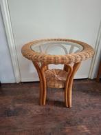 goede rieten/bamboe tafel met glasplaat, Ophalen, Gebruikt, 50 tot 100 cm, Rond