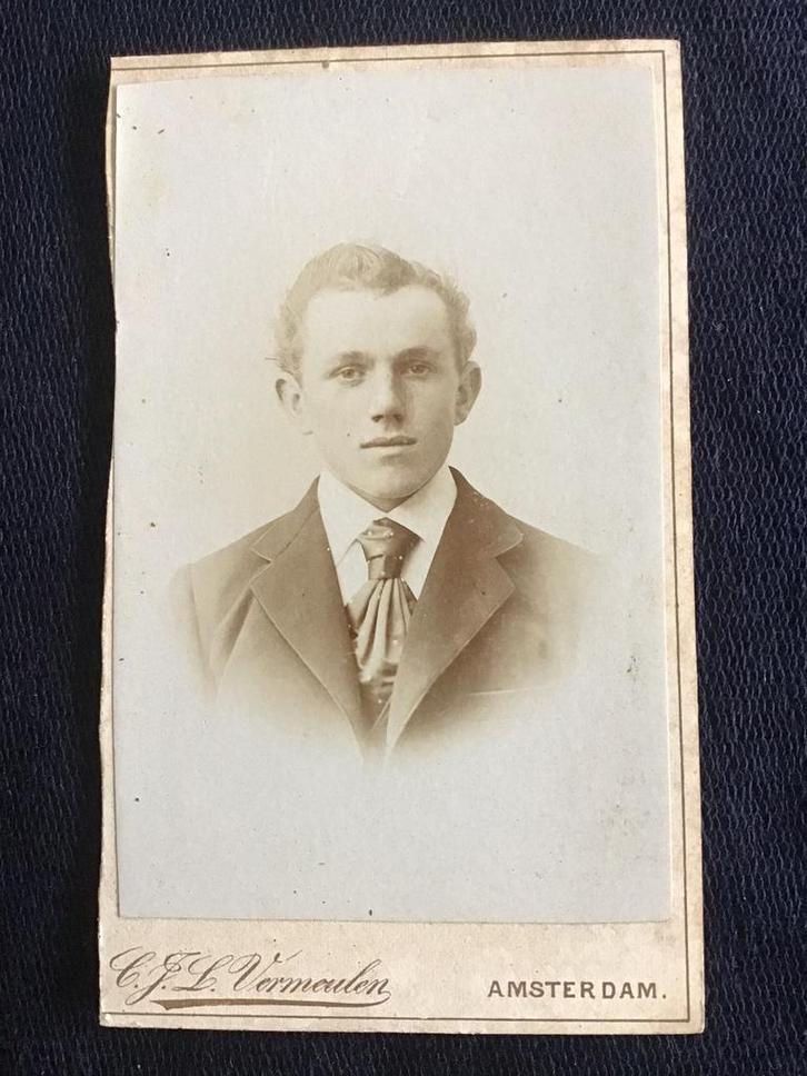 CDV, Jongeman, C.J.L. Vermeulen, Amsterdam, Carte de Visite, Verzamelen, Foto's en Prenten, Gebruikt, Foto, Voor 1940, Ophalen of Verzenden