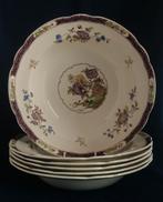 Spode Copeland - antieke soepborden met paars decor, Ophalen of Verzenden