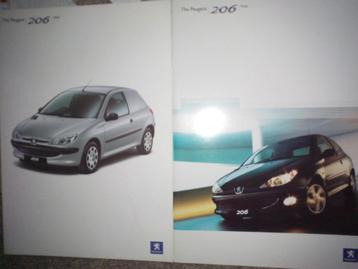 2x Peugeot 206 Range + Van folders/brochures Engeland beschikbaar voor biedingen