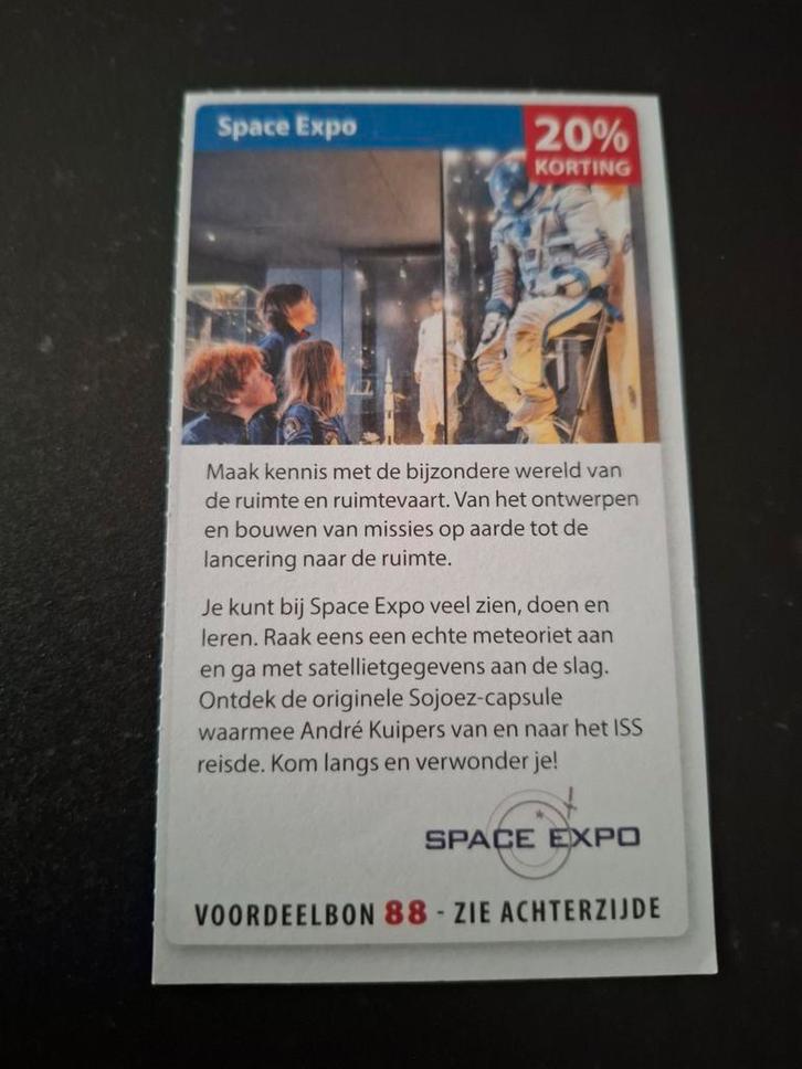 Space Expo 20 korting, Tickets en Kaartjes, Kortingen en Cadeaubonnen, Drie personen of meer, Overige typen, Kortingsbon
