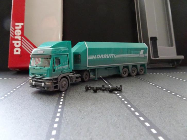 942 herpa iveco eurotech lannutti glas oplegger vervuild, Hobby en Vrije tijd, Modelauto's | 1:87, Nieuw, Bus of Vrachtwagen, Herpa