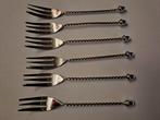 6 vintage zilveren gebaksvorkjes, gedraaide steel met eikelt, Antiek en Kunst, Antiek | Bestek, Ophalen of Verzenden
