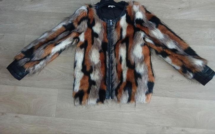 Faux fur jasje met zwart kunstleer - OVS - maat L, Kleding | Dames, Overige Dameskleding, Zo goed als nieuw, Ophalen