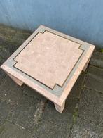 Marmer roze ingelegd salon tafel met messing bies, Ophalen, Overige materialen, 50 tot 100 cm, Vierkant
