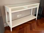 Stijlvolle witte console tafel met glazen blad, Ophalen, Kunststof, 100 tot 150 cm, Zo goed als nieuw
