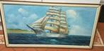 Olieverf schilderij tweemaster op zee H. v d Velde. Tallship, Ophalen