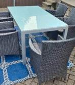 Lichte tafel met glazen plaat, Huis en Inrichting, Tafels | Eettafels, Ophalen, Gebruikt, 150 tot 200 cm, Glas