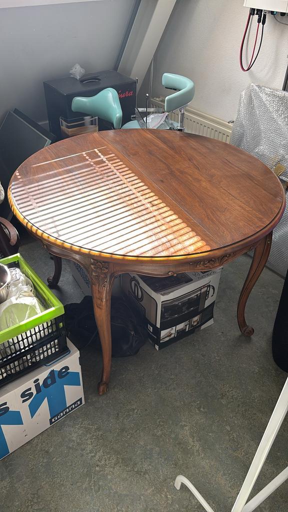 Antieke houten uitschuifbare tafel - Ø110cm, Huis en Inrichting, Tafels | Eettafels, Gebruikt, 100 tot 150 cm, Vier personen, Rond