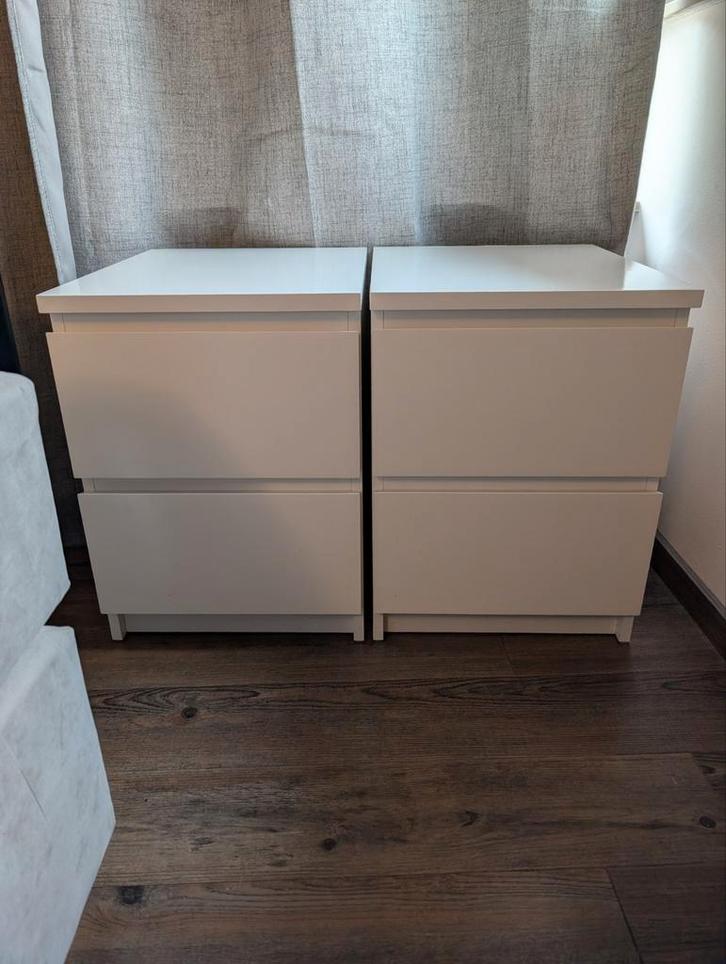 2x Ikea Malm Nachtkastjes - Wit, Huis en Inrichting, Slaapkamer | Nachtkastjes, Gebruikt, Minder dan 55 cm, Minder dan 45 cm, Hout