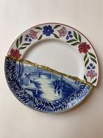 Mooi Kintsugi delfsblauw /boerenbont wandbord, Antiek en Kunst, Ophalen of Verzenden
