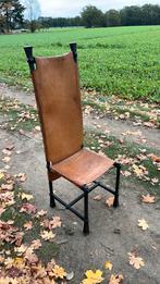 Kasteelstoel safari stoel ijzeren frame met juchtleer, Huis en Inrichting, Stoelen, Ophalen, Zwart, Eén, Gebruikt