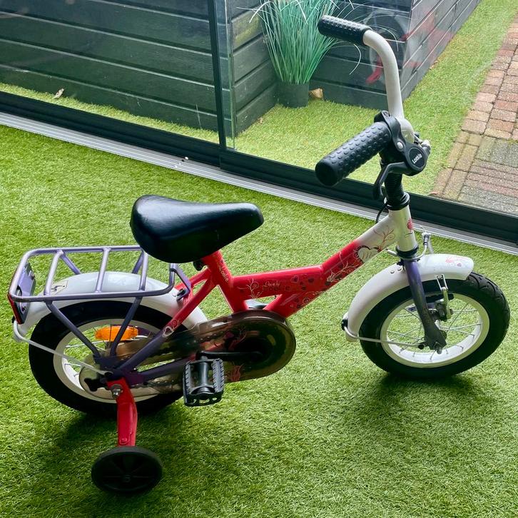 Meisjesfiets (klein) met afneembare zijwielen, Fietsen en Brommers, Fietsen | Kinderfietsjes, Gebruikt, Minder dan 16 inch, Zijwieltjes