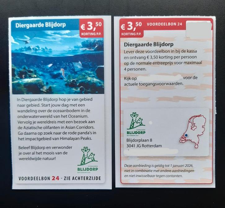 Diergaarde Blijdorp €3,50 korting p.p., Tickets en Kaartjes, Kortingen en Cadeaubonnen, Drie personen of meer, Kortingsbon