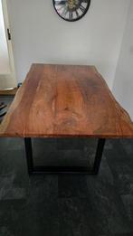 Houten Eettafel met Stalen Onderstel, Ophalen, Rechthoekig, 200 cm of meer, 50 tot 100 cm