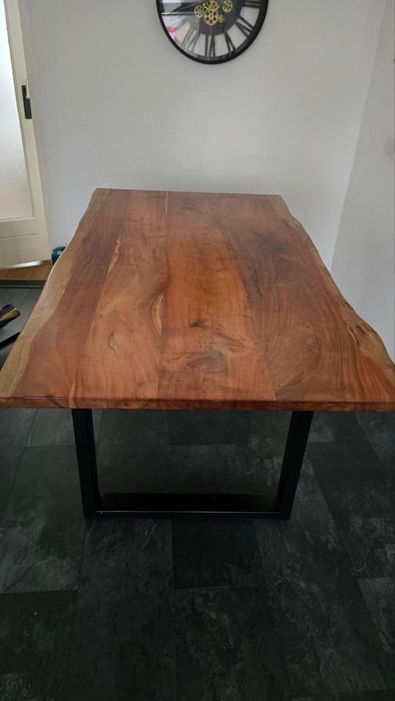 Houten Eettafel met Stalen Onderstel, Huis en Inrichting, Tafels | Eettafels, 50 tot 100 cm, 200 cm of meer, Rechthoekig, Ophalen