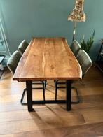Massief houten bartafel met 4 krukken, Huis en Inrichting, Tafels | Eettafels, Ophalen, Metaal, 100 tot 150 cm, 50 tot 100 cm