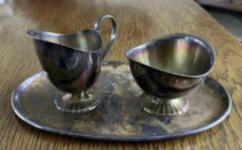 Zilveren roomstel; melkkannetje suikerpot; DE Douwe Egberts, Antiek en Kunst, Antiek | Servies los, Ophalen of Verzenden