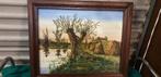 schilderij bomen water hooi en bergen, Huis en Inrichting, Woonaccessoires | Schilderijen, Tekeningen en Foto's, Ophalen of Verzenden