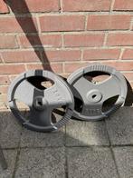 2x 20kg halterschijven 30mm incl barbells 2mtr en 1,2 mtr, Sport en Fitness, Ophalen, Krachtstation