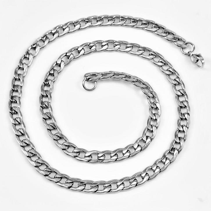 55cm x 6mm Gedetailleerde Ketting Heren RVS Zilverkleur, Sieraden, Tassen en Uiterlijk, Kettingen, Nieuw, Overige materialen, Zilver