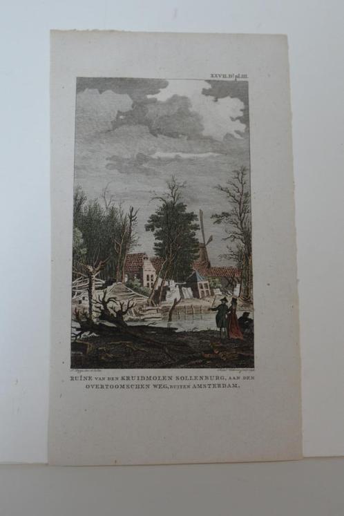 Amsterdam Overtoom Gravure Kruitmolen Sollenburg in 1758 GF8, Antiek en Kunst, Kunst | Etsen en Gravures, Verzenden