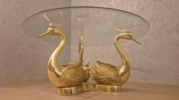 Zwanen salontafel met glazen blad, Hollywood Regency beschikbaar voor biedingen