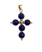 18 Karaat Gouden Hanger Kruis Lapis Lazuli - 3.5 cm, Ophalen of Verzenden, Zo goed als nieuw, Goud, Goud